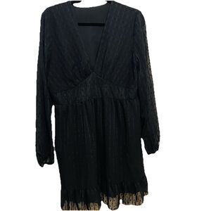 Dress Lace trim Dots long sleeve Gothic Witchcore Sheer Black XL